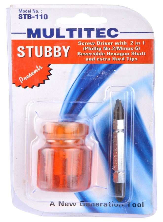 Multitec Industries Ltd Multitec Plastic Stubby 2-in-1 Screwdriver, Orange and Metallic - Image 1